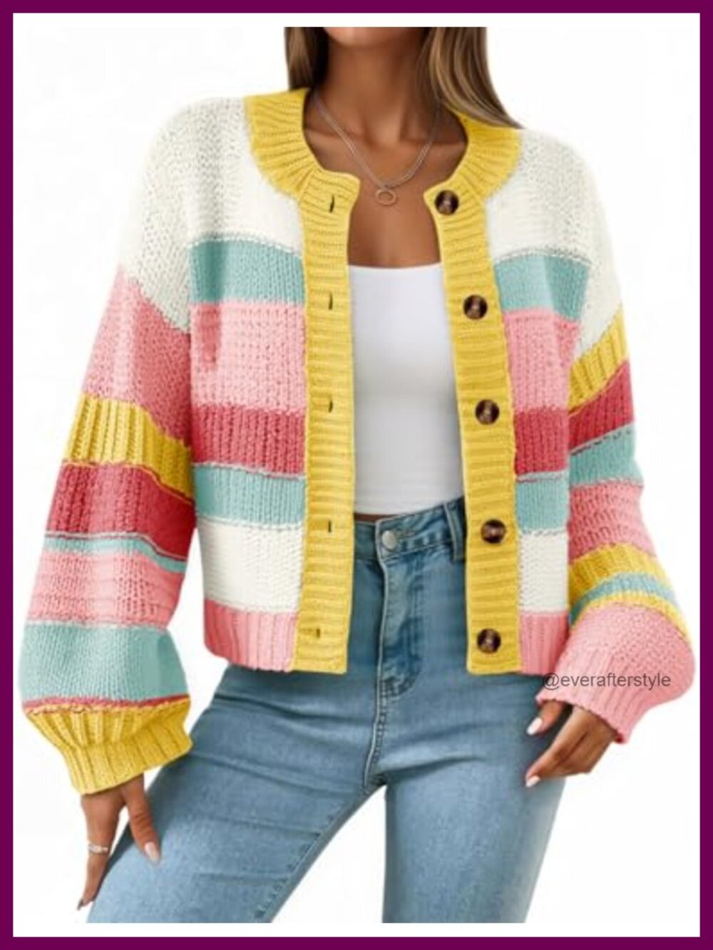 Striped Chunky Cardigan Oversized Button Down Knit Sweater